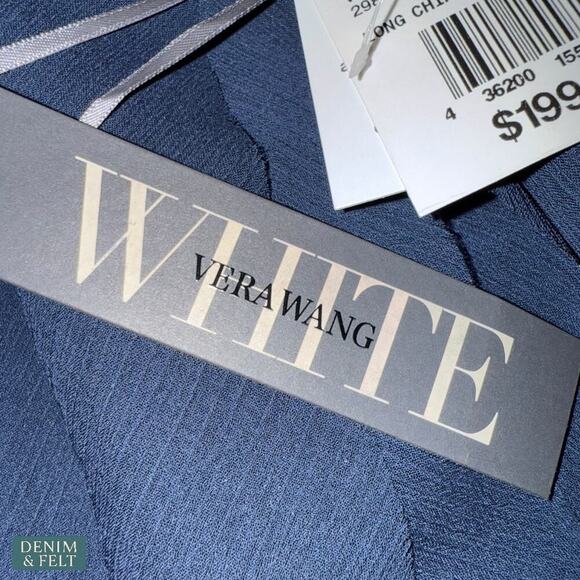 Vera Wang White Navy One Shoulder Ruffle Slit Formal Evening Gown Wedding Dress - Picture 11 of 13